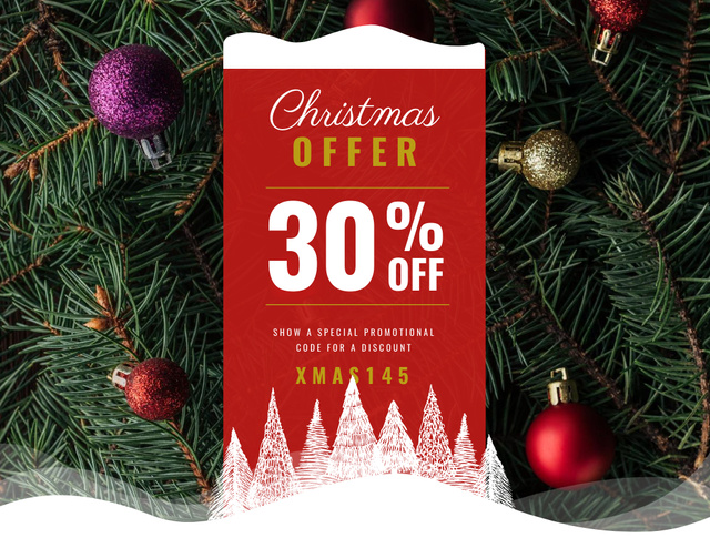 X-Mas Sale with Decorated Fir Tree Flyer 8.5x11in Horizontal Design Template