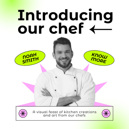Ontwerpsjabloon van Instagram van Cateringdiensten met vriendelijke jonge chef-kok
