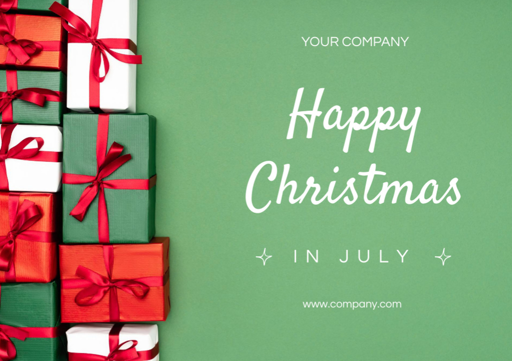 Plantilla de diseño de Greeting  Merry Christmas in July with Boxes Postcard A5 