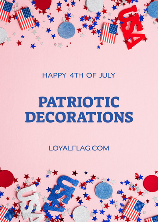 USA Independence Day Announcement With Patriotic Decorations Postcard A6 Vertical Design Template