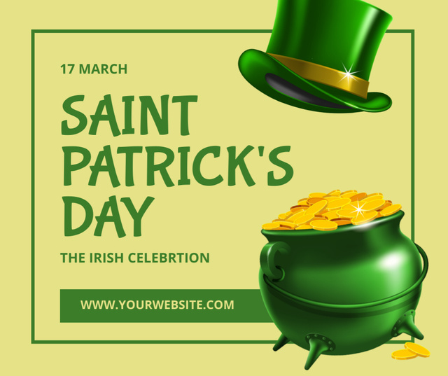 St. Patrick's Day with Pot of Gold and Green Hat Facebook Design Template