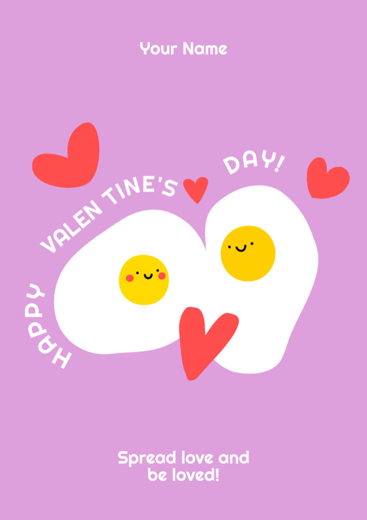 Cute Valentine's Day Greeting Postcard A5 Vertical Design Template