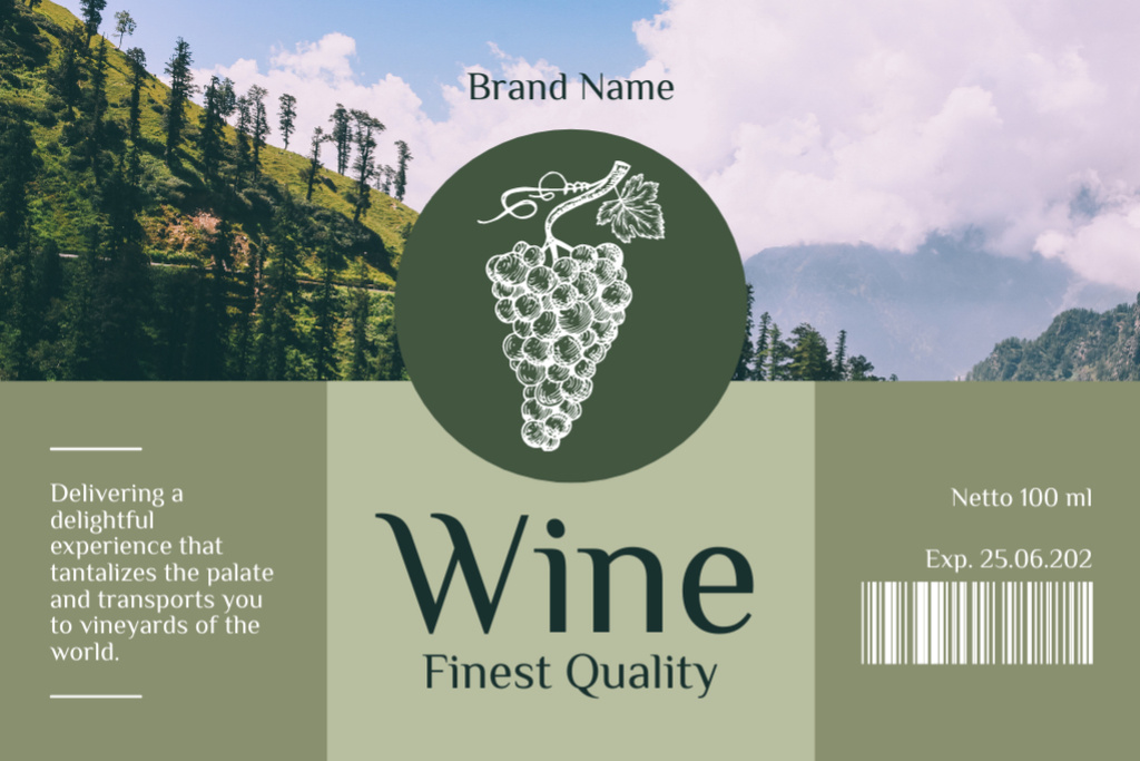 Ontwerpsjabloon van Label van Finest Grape And Wine Promotion In Green