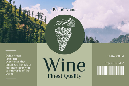 Designvorlage Feinste Trauben- und Weinwerbung in Grün für Label