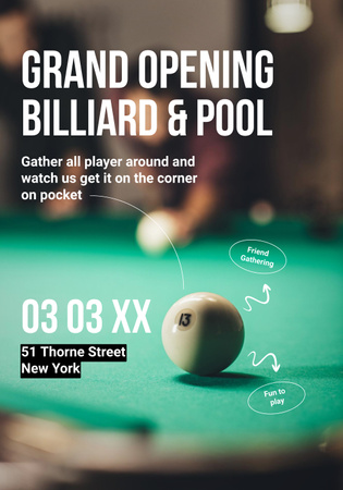 Billiards and Pool Tournament Announcement Poster 28x40in Design Template