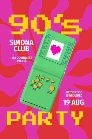 Bright 90s Party Announcement with Handheld Game Console Flyer 4x6in Šablona návrhu