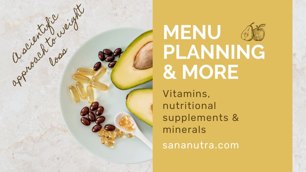 Nutritionist Services Offer with Avocado and Pills Label 3.5x2in Design Template