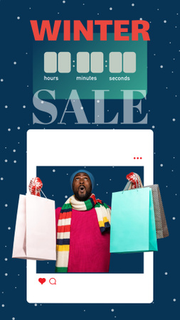 Winter Sale Announcement with African American Man Instagram Story Design Template