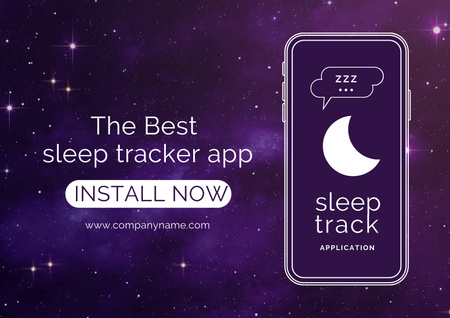 Plantilla de diseño de Aplicación Sleep Tracker en la pantalla del teléfono con cielo estrellado Poster A2 Horizontal 