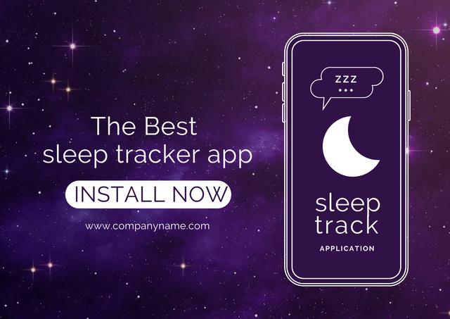 Sleep Tracker App on Phone Screen Poster A2 Horizontal Design Template