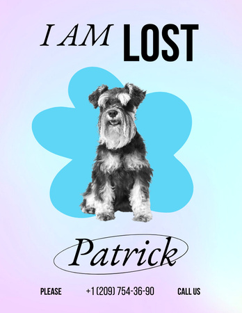 Announcement about Missing Cute Dog Poster 8.5x11in Design Template