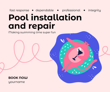 High Quality Pool Repair and Cleaning Services Offer on Pink Facebook Design Template