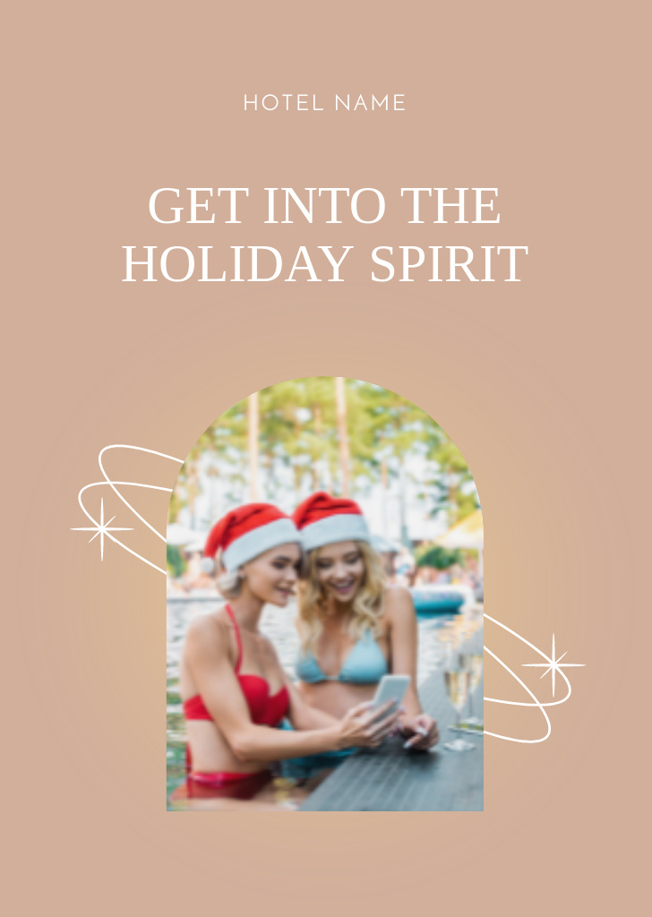 Christmas In July In Pool With Holiday Spirit Postcard A6 Vertical Šablona návrhu