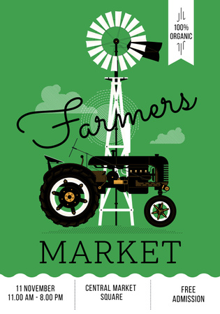 Farmers market Ad with tractor Poster 28x40in Šablona návrhu