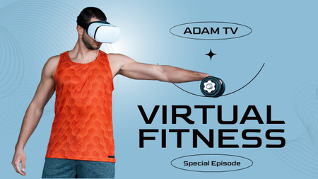 Erős férfi virtuális valóság szemüvegben, gyakorlatokat végez Youtube Thumbnail tervezősablon
