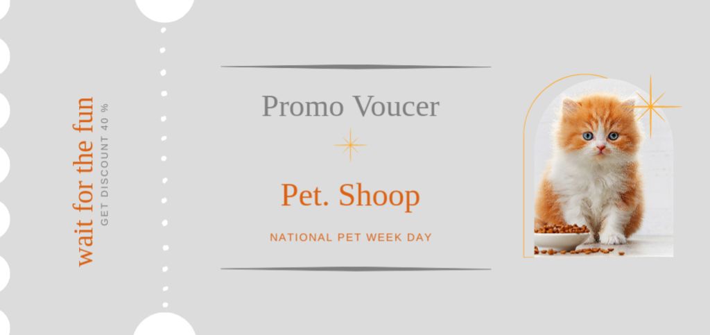 Pet Shop Discount Offer with Cute Cat Coupon Din Large Πρότυπο σχεδίασης