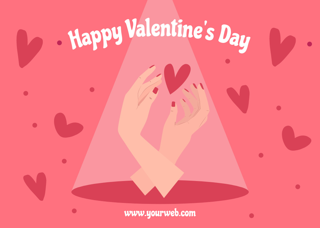 Platilla de diseño Valentine's Day Wish with Illustration of Hands Holding Heart Card