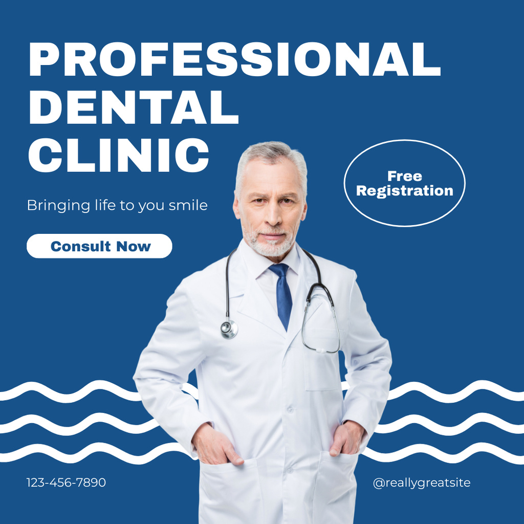 Professional Dental Services Offer with Mature Doctor Instagram Šablona návrhu