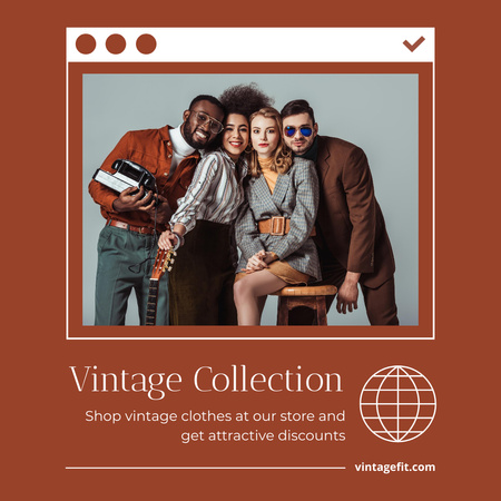 Multiracial hipsters for vintage collection shop Instagram AD Tasarım Şablonu