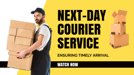 Next-Day Courier Services Promo on Yellow Youtube Thumbnail Design Template