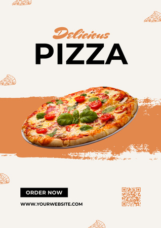Domates ve Fesleğen ile Lezzetli Pizza Sipariş Edin Poster Tasarım Şablonu