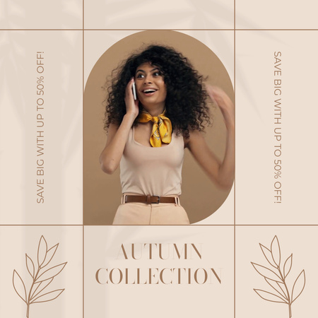 Autumn Fashion Collection Discount Offer on Beige Animated Post Design Template