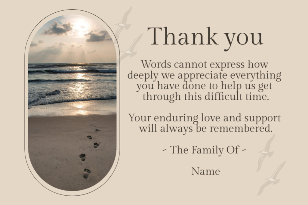 Funeral Thank You Card with Seascape Postcard 4x6in Design Template