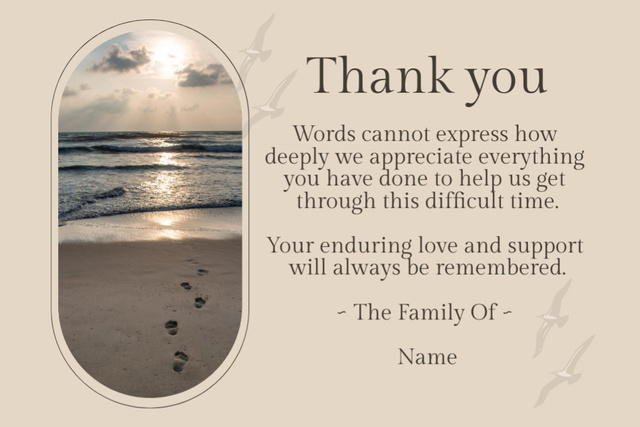Funeral Thank You Card with Seascape Postcard 4x6inデザインテンプレート