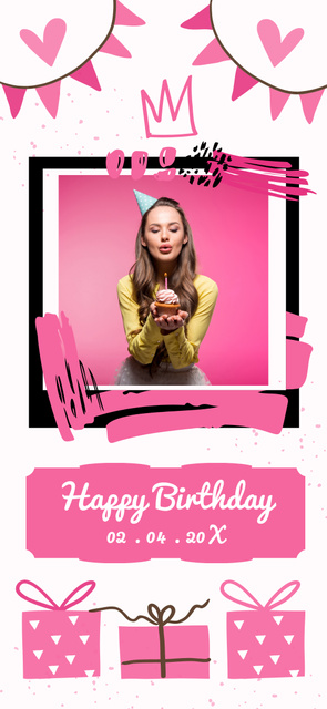 Birthday Greeting with Doodle Illustration Snapchat Moment Filter Modelo de Design