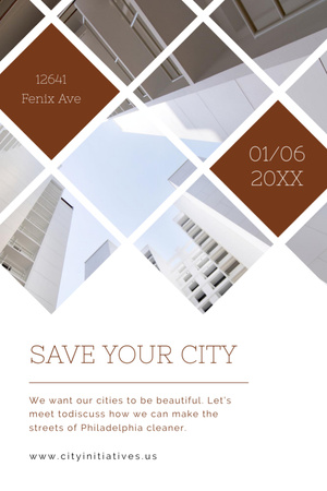 Urban event Invitation with Skyscrapers view Flyer 4x6in Design Template