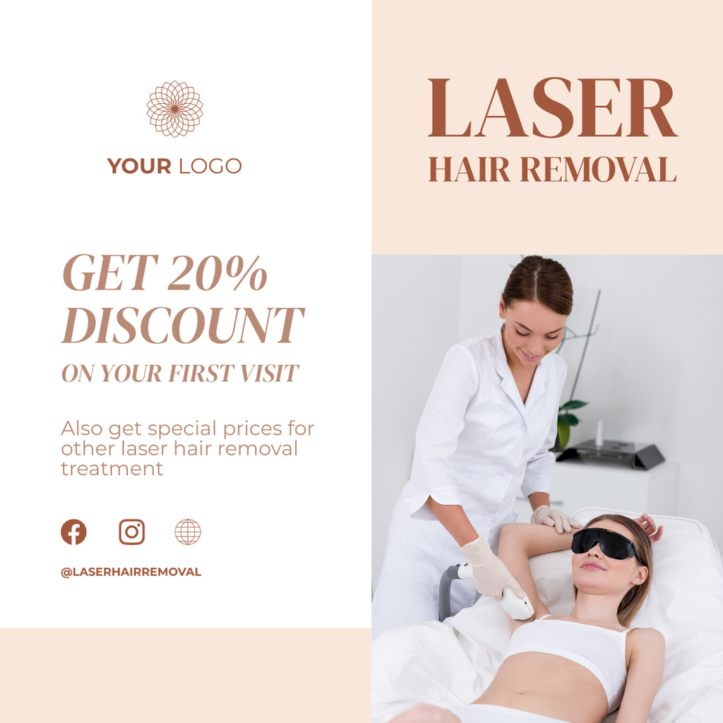 Discount for First Visit to Laser Hair Removal Salon Instagramデザインテンプレート