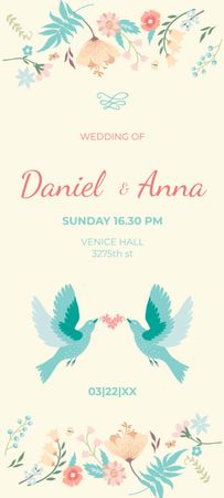 Wedding Announcement With Loving Birds Invitation 9.5x21cm Design Template