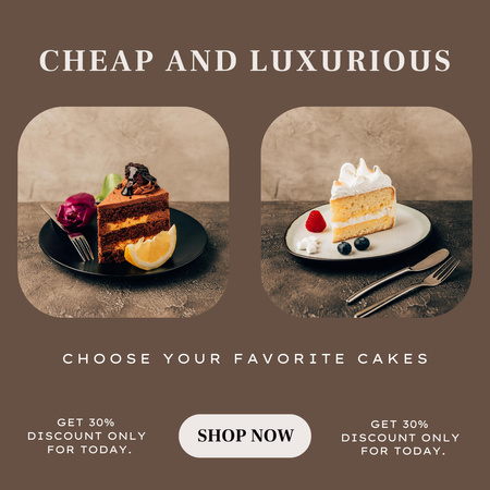 Modèle de visuel Desserts Sale Offer in Brown with Cakes - Instagram