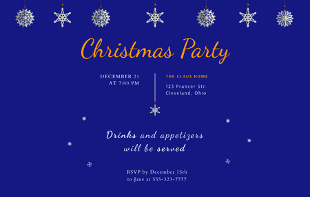 Cheerful Christmas Party Announcement With Snowflakes Invitation 4.6x7.2in Horizontal Design Template