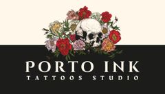 Tattoos Studio With Flowers And Skull