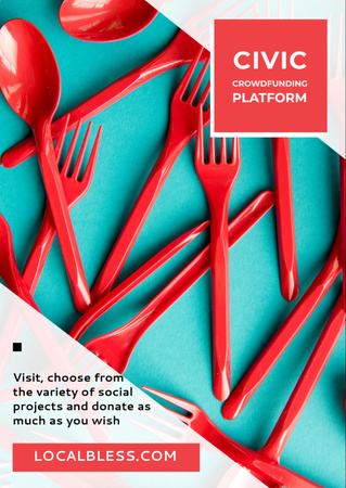 Crowdfunding Platform Red Plastic Tableware Flyer A6 Design Template