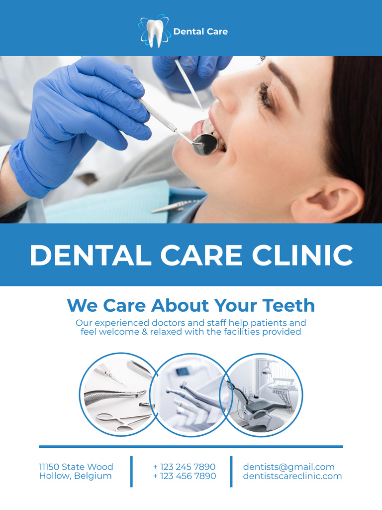 Woman in Dental Care Clinic Poster USデザインテンプレート