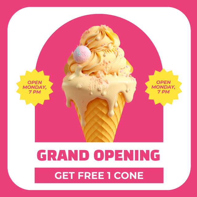 Grand Opening Event With Promo On Ice Cream Cone Instagram AD Design Template
