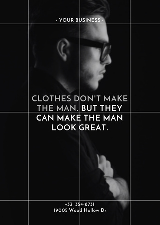 Plantilla de diseño de Fashion Quotes with Man with Glasses on Black Flyer A6 