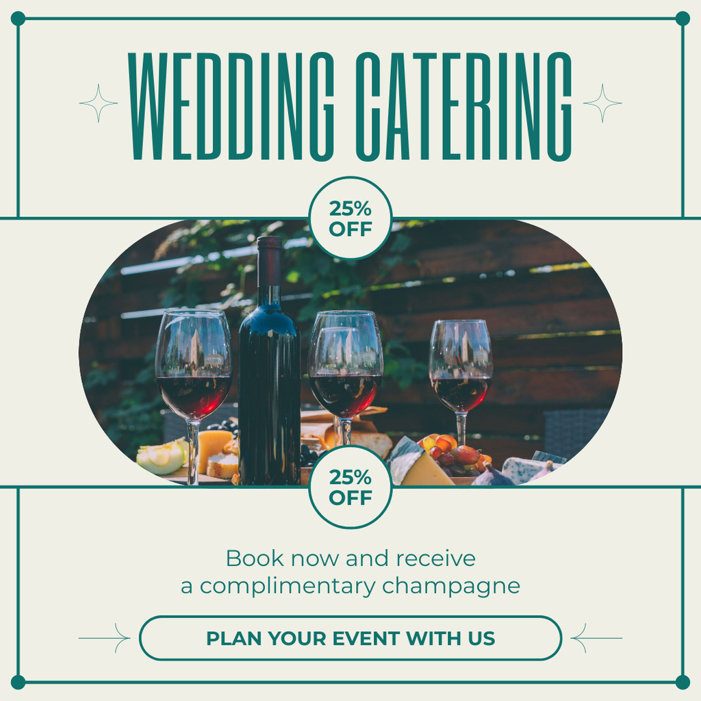 Service of Wedding Catering with Wineglasses Instagram Design Template