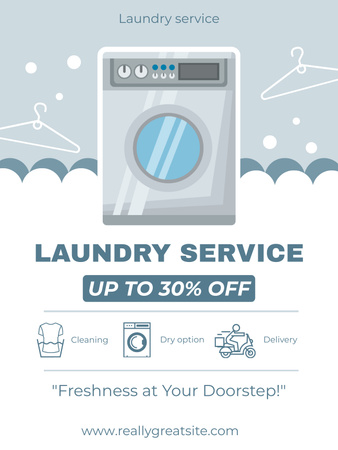 Designvorlage Rabatte auf den Wäscheservice mit Abbildung der Waschmaschine für Poster US