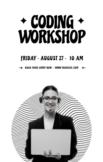 Coding Workshop Announcement with Woman in Headset Invitation 4.6x7.2in Design Template