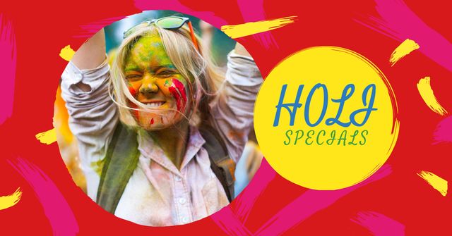 Holi Festival Sale with Girl in Paint Facebook AD Design Template