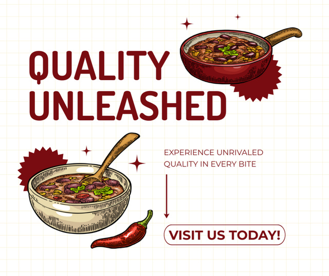 Fast Casual Restaurant Services with Illustration of Soup Facebookデザインテンプレート