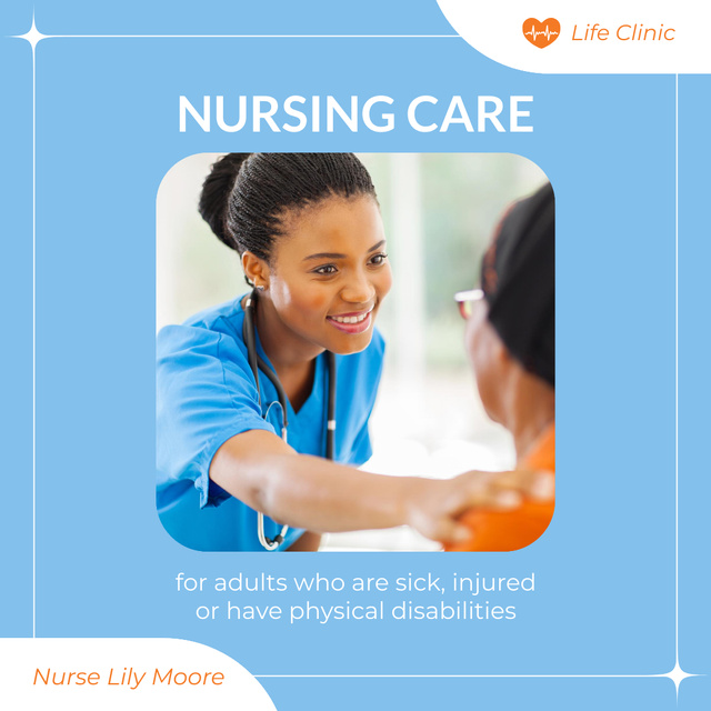 Nursing Care Services Offer with Smiling Nurse Instagram Tasarım Şablonu