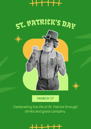 St. Patrick's Day Party Invitation with Bearded Man Poster Design Template