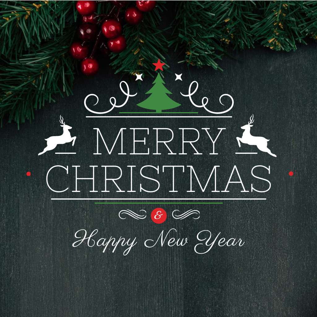 Merry Christmas Greeting with Christmas Tree branches Instagram – шаблон для дизайну