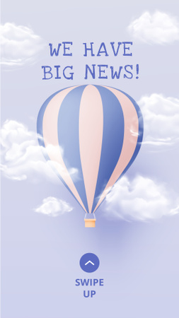 Designvorlage baby-geburtsankündigung mit luftballon in wolken für Instagram Story