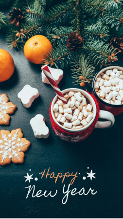 New Year Greeting with Marshmallows in Cup Instagram Story Šablona návrhu