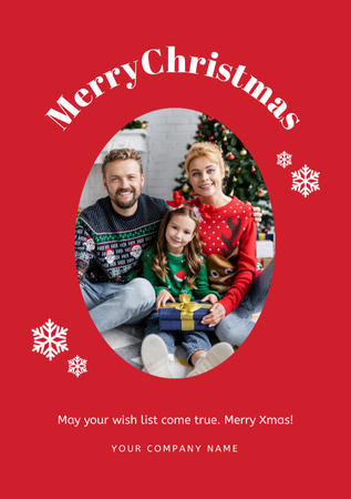 Happy Family Celebrating Christmas with Presents Postcard A5 Vertical Design Template